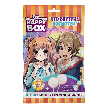 Карамель с игрушкой сливоч. мороженое Аниме значок HAPPY BOX  20г 