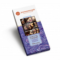 Шоколад горький 70% какао с гранолой, малиной и миндалем Добрынинский